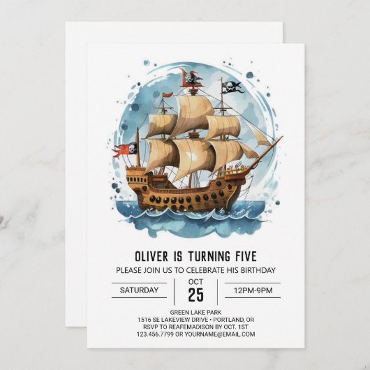 Pastel Ahoy Whimsical Pirate Einladung (Vorne/Hinten)