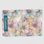 Pastel Alcohol Ink Floral Personalized Golfhandtuch (Horizontal)