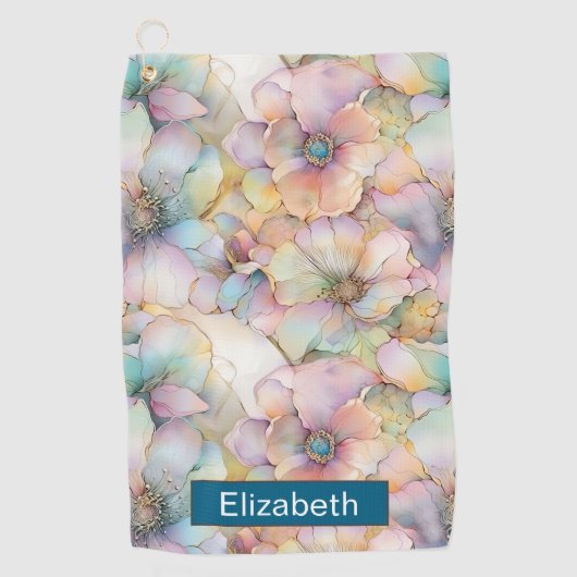 Pastel Alcohol Ink Floral Personalized Golfhandtuch (Vorderseite)
