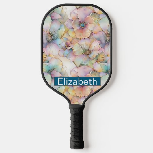 Pastel Alcohol Ink Floral Personalized Pickleball Schläger (Vorderseite)