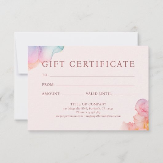 Pastel Alcohol Ink Gift Certificate Card (Rückseite)