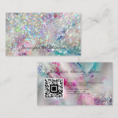 Pastel Alcohol Ink Holographic Glitzer QR Code Visitenkarte (Vorne/Hinten)