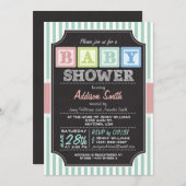 Pastel Alphabet Blocks Chalkboard-Look Kinderdusch Einladung (Vorne/Hinten)