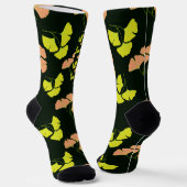 Pastel and Neon Ginko leaves on black Womens Socks Socken (Gewinkelt)