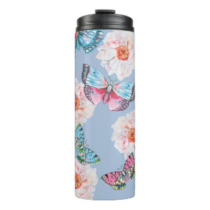Pastel Anemones Butterflies Wasserfarbmuster Thermosbecher