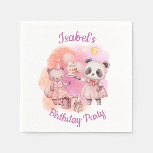 Pastel Animal Birthday Party Napkins Serviette (Vorderseite)