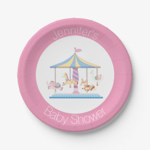 Pastel Animal Carousel Babyduschplatte Pappteller