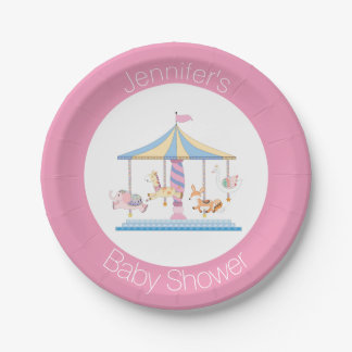 Pastel Animal Carousel Babyduschplatte Pappteller