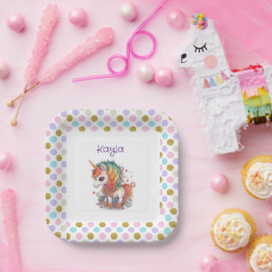 Pastel Animated Baby Unicorn Party Pappteller