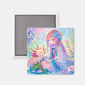 Pastel Anime Girl und Axolotl Personalisiert Magnet (Vorderseite/Rückseite)