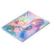 Pastel Anime Girl und Axolotl Personalisiert Notizblock (Linke Seite)