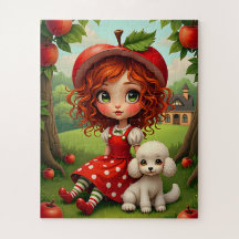 Pastel Apple Girl with Puppy - Fun Puzzle for Kids