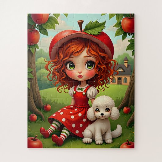 Pastel Apple Girl with Puppy - Fun Puzzle for Kids (Vertikal)