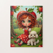 Pastel Apple Girl with Puppy - Fun Puzzle for Kids