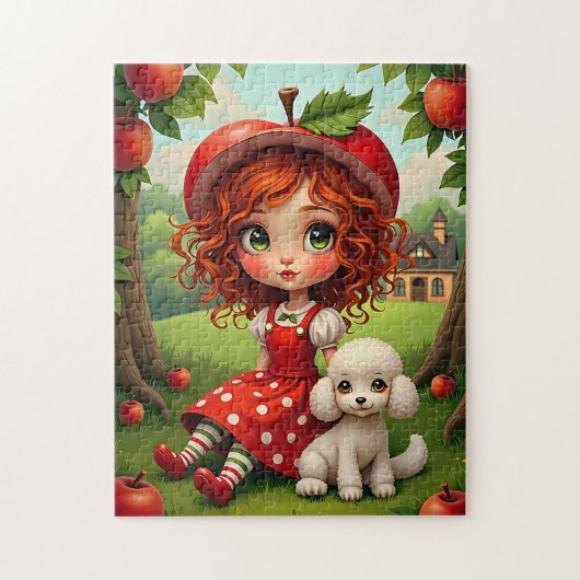 Pastel Apple Girl with Puppy - Fun Puzzle for Kids (Vertikal)