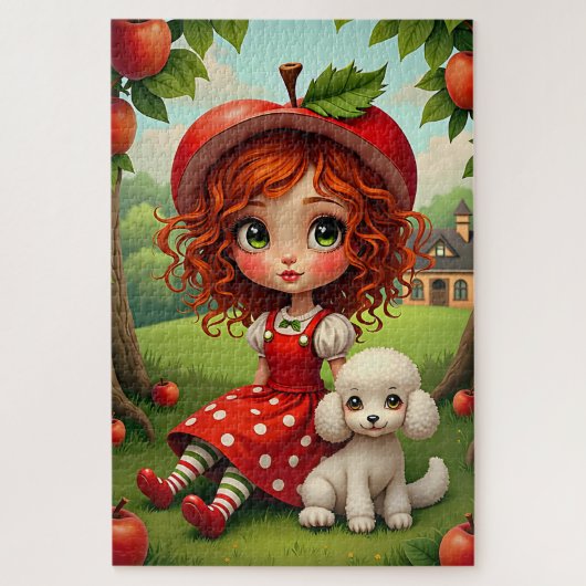 Pastel Apple Girl with Puppy - Fun Puzzle for Kids (Vertikal)