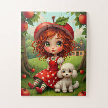 Pastel Apple Girl with Puppy - Fun Puzzle for Kids