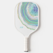 Pastel Aqua and Purple Agate with Monogram Pickleball Schläger (Rückseite)