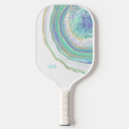 Pastel Aqua and Purple Agate with Monogram Pickleball Schläger