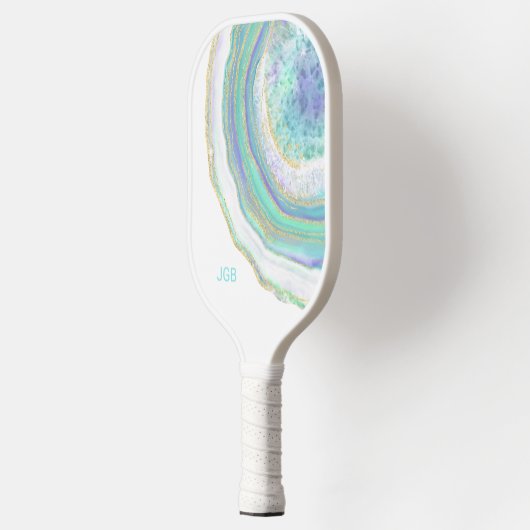 Pastel Aqua and Purple Agate with Monogram Pickleball Schläger (Links)