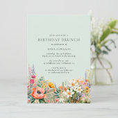 Pastel Aqua Blue | Eleganter Blumenbrunch zum Gebu Einladung (Stehend Vorderseite)