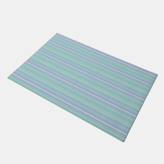 Pastel Aqua Blue Thin Stripes Floor Mat Fußmatte (Schrägansicht)