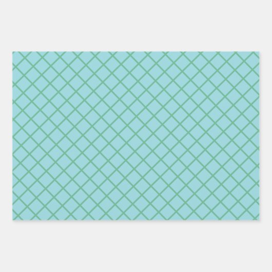 Pastel Aqua Blue und Green Diagonal Grid Muster Geschenkpapier Set (Vorderseite 3)