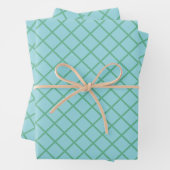 Pastel Aqua Blue und Green Diagonal Grid Muster Geschenkpapier Set (Beispiel)
