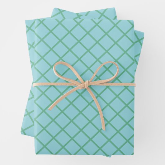 Pastel Aqua Blue und Green Diagonal Grid Muster Geschenkpapier Set (Beispiel)