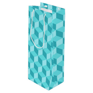 PASTEL AQUA GEOMETRIC CUBE PATTERS GESCHENKTÜTE FÜR WEINFLASCHEN