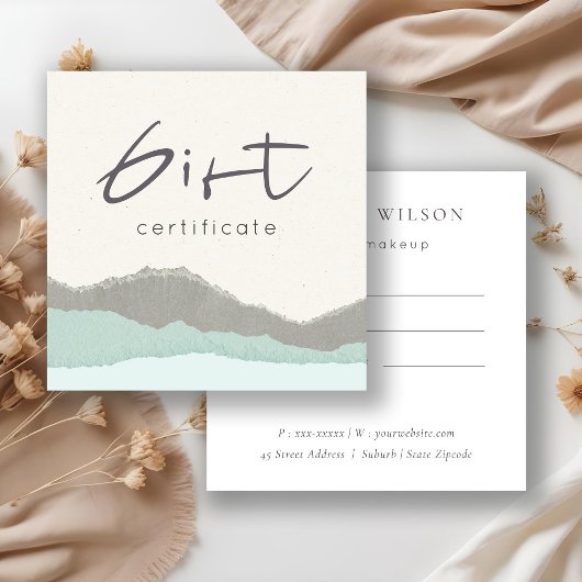 Pastel Aqua Gray Kraft Mountain Geschenkgutschein Quadratische Visitenkarte