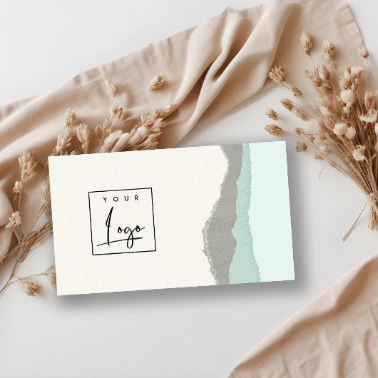 Pastel Aqua Gray Kraft Mountain Logo Torn Edge Visitenkarte