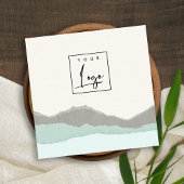 Pastel Aqua Gray Kraft Mountain Torn Edge Logo Quadratische Visitenkarte