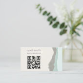 Pastel Aqua Gray Kraft Mountain Wave QR Code Visitenkarte (Stehend Vorderseite)