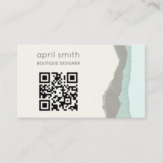 Pastel Aqua Gray Kraft Mountain Wave QR Code Visitenkarte (Vorderseite)
