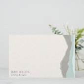 Pastel Aqua Gray Kraft Mountain Wave Torn Edge Briefpapier (Stehend Vorderseite)