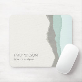 Pastel Aqua Gray Kraft Mountain Wave Torn Edge Mousepad