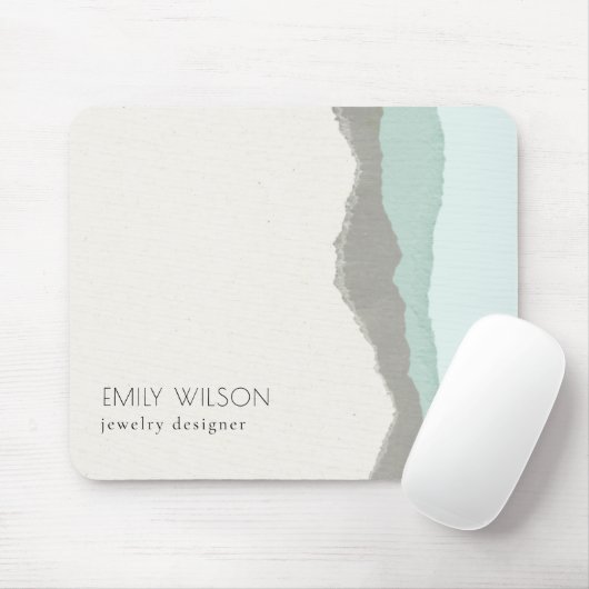 Pastel Aqua Gray Kraft Mountain Wave Torn Edge Mousepad (Mit Mouse)