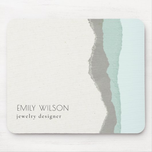 Pastel Aqua Gray Kraft Mountain Wave Torn Edge Mousepad (Vorne)