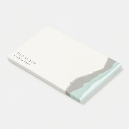 Pastel Aqua Gray Kraft Mountain Wave Torn Edge Post-it Klebezettel (angewinkelt)