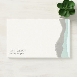 Pastel Aqua Gray Kraft Mountain Wave Torn Edge Post-it Klebezettel
