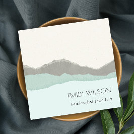 Pastel Aqua Gray Kraft Mountain Wave Torn Edge Quadratische Visitenkarte