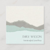 Pastel Aqua Gray Kraft Mountain Wave Torn Edge Quadratische Visitenkarte (Vorderseite)