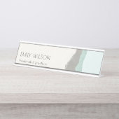 Pastel Aqua Gray Kraft Mountain Wave Torn Edge Schreibtischnamensplakette (Vorderseite )