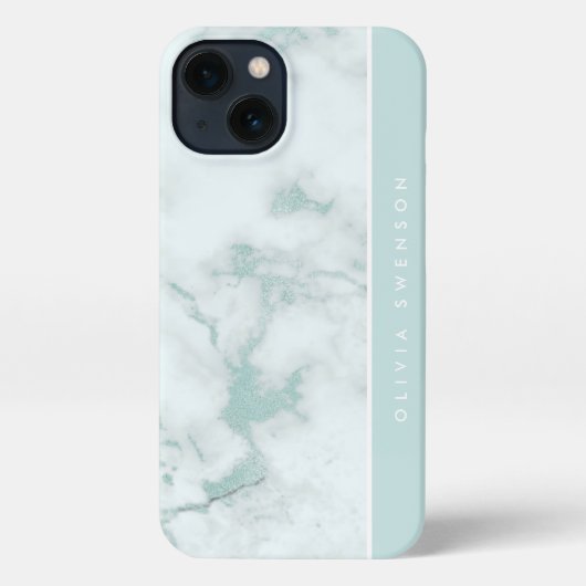 Pastel Aqua Marmor Subtile Personalisiert iPhone Hülle (Rückseite)