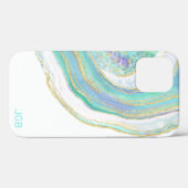 Pastel Aqua und Lila Agate mit Monogramm Case-Mate iPhone Hülle (Rückseite (Horizontal))