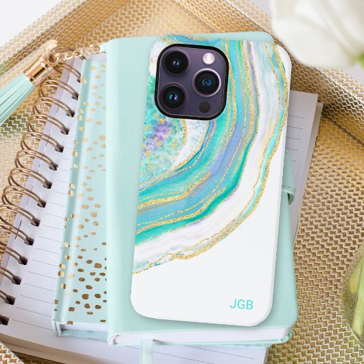 Pastel Aqua und Lila Agate mit Monogramm Case-Mate iPhone Hülle