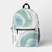 Pastel Aqua und Lila Agate-Muster mit Name Bedruckter Rucksack (Vorderseite)