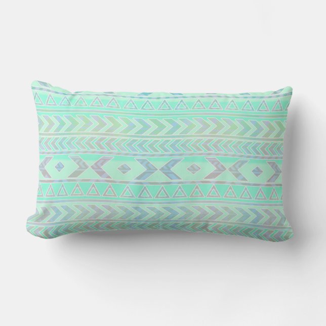 Pastel Aquamarin Aztec Art Style Muster Lendenkissen (Vorderseite)