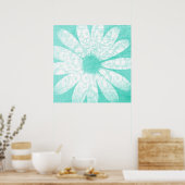 Pastel aquamarin-blau-weiß künstlerische Blume Pos Poster (Küche)